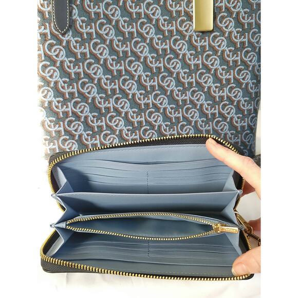 Coach Monogram Long Zip Around Wallet in Navy Blue (CF521) - Picture 6 of 9